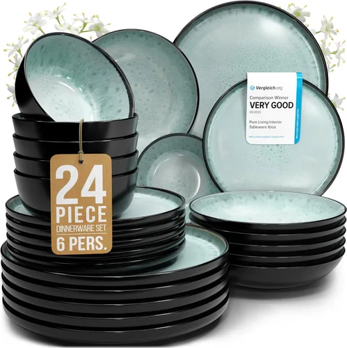 Miniatura 57 de Juego de vajilla de gres para 4 personas 12 piezas – Juego de platos y cuencos negros mate – Apto para lavavajillas, microondas y resistente a