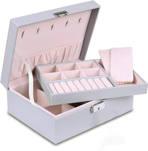 Misaya - Caja organizadora de joyas para mujer, de piel sintética, grande, con candado, para guardar o exhibir aretes, anillos, collares o pulseras