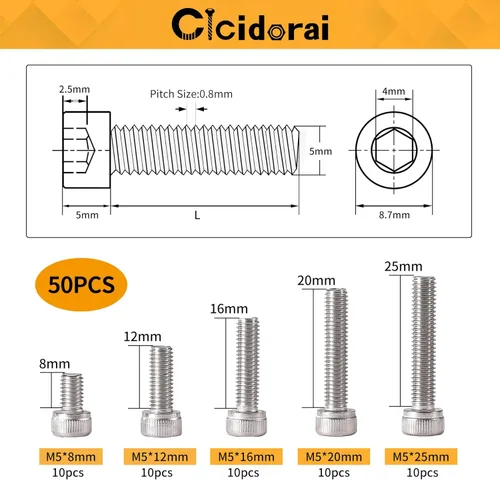 Miniatura 2 de Tornillos de cabeza hueca M5 x 0.315 in, 0.472 in, 0.630 in, 0.787 in, 0.984 in, acero inoxidable 304, accionamiento hexagonal Allen métrico