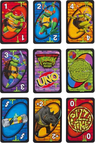 Miniatura 4 de Mattel Games UNO Teenage Mutant Ninja Turtles Mutant Mayhem Juego de cartas para niños y noches familiares, fiestas, viajes, camping y más