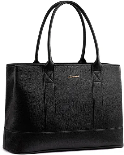 LOVEVOOK Bolsa de mano para computadora portátil para mujer, piel vegana guijarro de 15.6 pulgadas, bolsa para laptop de gran capacidad para mujer,