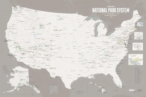 Miniatura 10 de Mapa de unidades del Sistema de Parques Nacionales de Estados Unidos 24x36 (Tierra Natural)