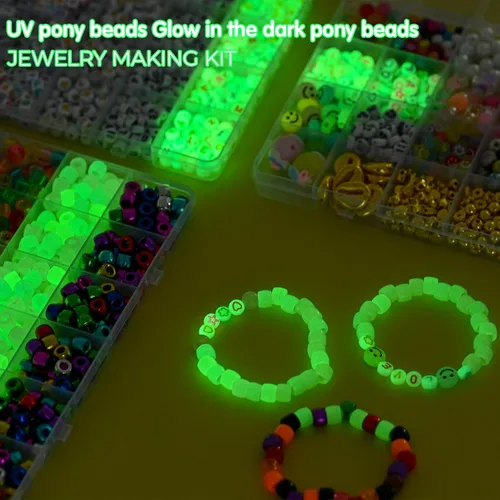 Miniatura 7 de SJZWSD Kit para Hacer Pulseras de la Amistad – 6 Cajas de Cuentas Pony, de Semilla, de Arcilla y de Letras, Cuentas UV que Brillan en la Oscuridad