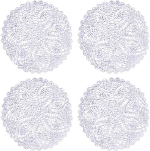 Miniatura 34 de Mantel Individual de Encaje de 11 a 12 Pulgadas Tapetes de Mesa Redondos Hechos a Mano Tapete de Ganchillo Cocina Vajilla Posavasos para Taza