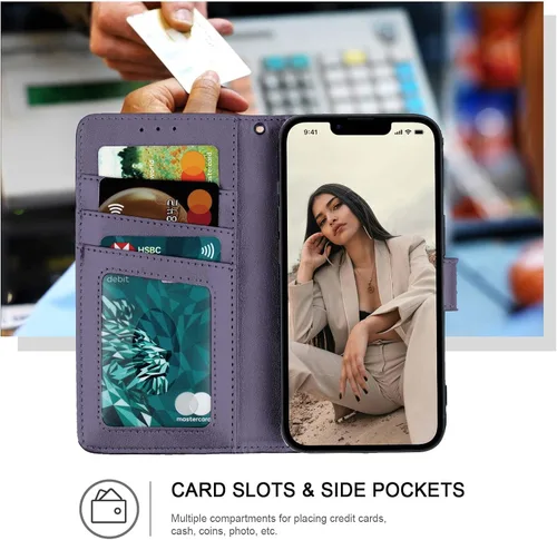 Miniatura 2 de Funda tipo cartera para iPhone 13 Mini, bloqueo RFID, funda protectora de piel sintética con ranura para tarjetas, bolsillo para efectivo