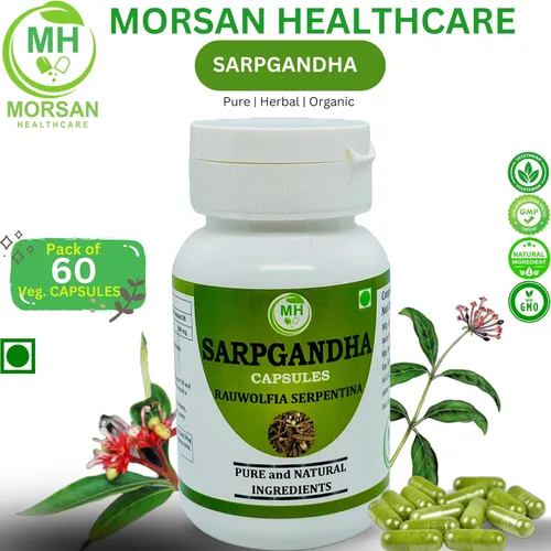 Miniatura 4 de Morsan Healthcare Sarpgandha (Rauvolfia Serpentina) 500 mg. Cápsulas, suplemento puro y herbario 60 mg. Veg. Cápsulas