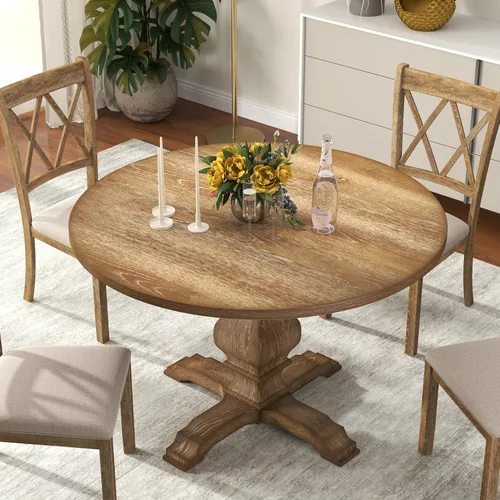 Miniatura 3 de Roundhill Furniture Havre - Juego de comedor de 5 piezas, mesa redonda de pedestal con 4 sillas elegantes, color negro
