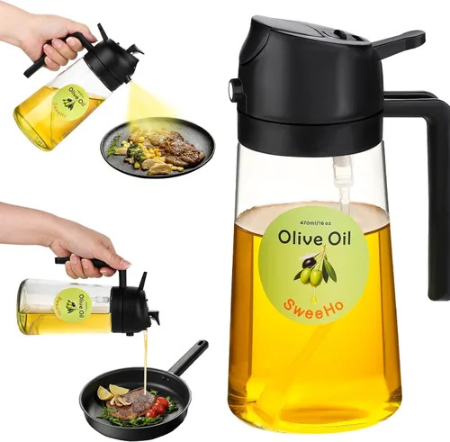 Miniatura 11 de Pulverizador de aceite para cocinar, rociador de aceite de oliva de cocina de 15.9 fl oz y dispensador de aceite 2 en 1, botella de aceite de vidrio