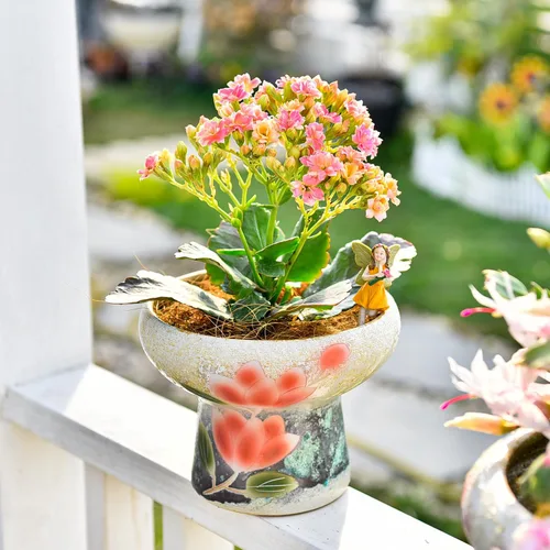 Miniatura 4 de Sungmor Macetas grandes para suculentas de 7.5 pulgadas, bonita maceta de cerámica pintada a mano con drenaje, maceta de cactus para interiores