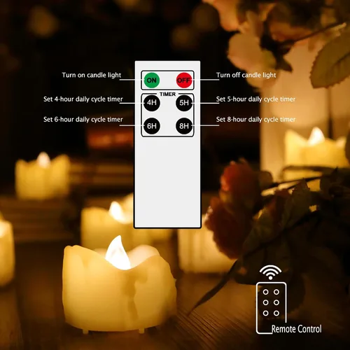 Miniatura 3 de Velas pequeñas de luz led, efecto de llama parpadeante, con pilas y control remoto. Luces decorativas para bautismo, bodas, fiestas, regalos. 6