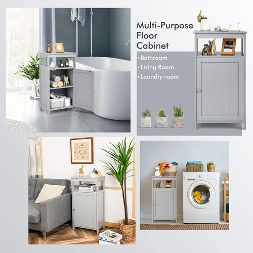 Miniatura 17 de COSTWAY Armario de almacenamiento de baño, organizador de almacenamiento independiente con cajones profundos y estante ajustable, gabinete de piso
