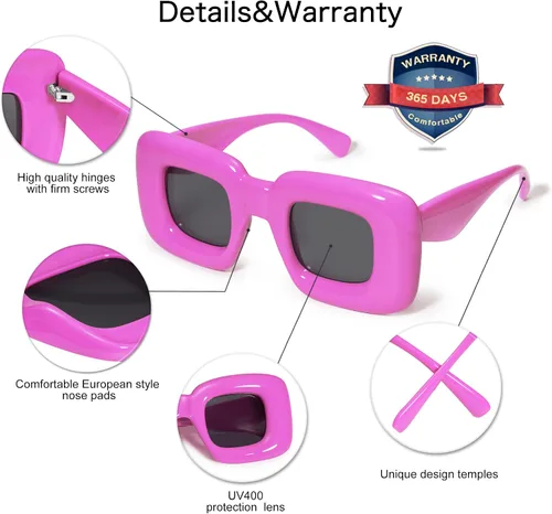 Miniatura 7 de VANLINKER Lindas gafas de sol cuadradas infladas para mujeres y hombres, gafas gruesas retro con marco grueso divertido máscara sombras VL9733