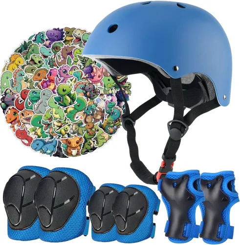 Miniatura 13 de Juego de casco de bicicleta para niños, certificado CPSC con rodilleras, coderas, muñequeras, casco negro ajustable para niñas de 2-3-5-8 años