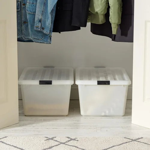 Miniatura 4 de IRIS USA 68 Quart / 17 Gal. Contenedores de almacenamiento de plástico apilables con tapas y hebillas de cierre, paquete de 5 - Perla, contenedores
