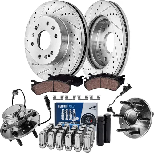 Miniatura 90 de Detroit Axle - Rotores de freno para Ford 2013-2019 Explorer Taurus Flex Lincoln MKT MKS, rotores de freno de disco ranurados perforados de repuesto