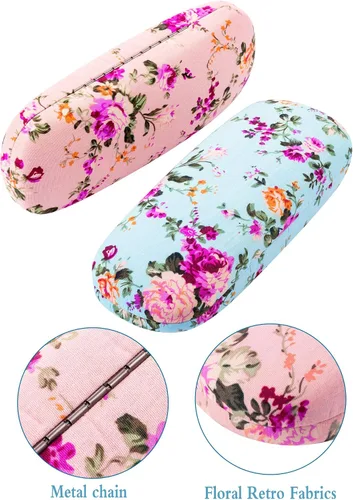 Miniatura 2 de Weewooday 2 piezas de carcasa rígida para gafas de flores funda de tela floral funda de gafas para mujer funda de vidrio duro retro