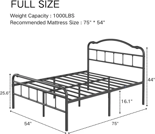 Miniatura 2 de Breezehome Marco de cama de tamaño matrimonial de 18 pulgadas con cabecero y estribo vintage, plataforma de metal resistente, no necesita somier