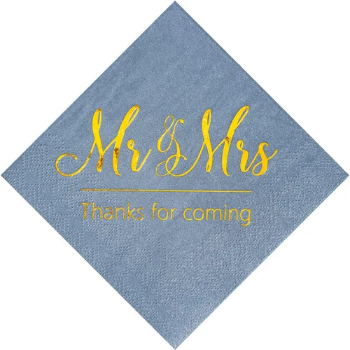 Miniatura 9 de Crisky Servilletas de boda Mr Mrs Bule - Servilletas doradas de postre para boda, ducha, compromiso, fiestas, 100 unidades, 3 capas