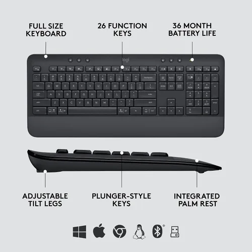 Miniatura 6 de Logitech Signature MK650 Combo para Negocios, Mouse y Teclado Inalámbricos, Logi Bolt, Bluetooth, SmartWheel, Certificado Globalmente, Grafito