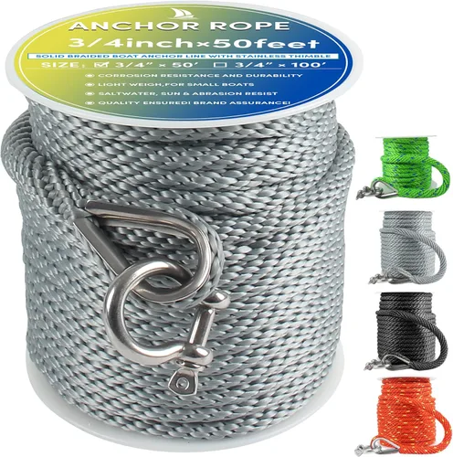 Miniatura 41 de Cuerda de anclaje premium de 100 pies x 3/8 pulgadas, cuerda marina de línea de anclaje MFP trenzada sólida con dedal y grillete, color negro