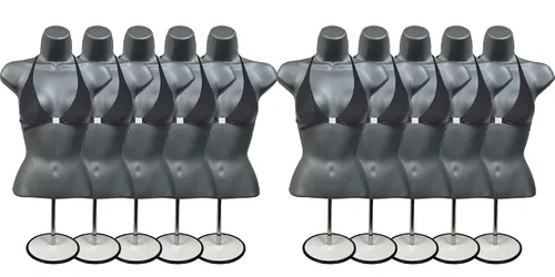 Miniatura 7 de DisplayTown - Maniquí femenino con torso y soporte de metal, parte trasera hueca, cuerpo apilable, forma para exhibir camisetas, mostrador
