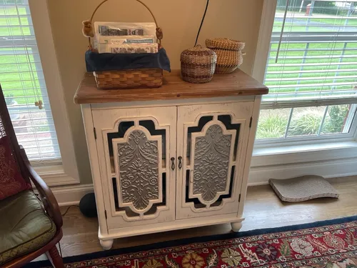 Miniatura 3 de MAISON ARTS Armario decorativo de buffet y aparador blanco con 2 puertas de almacenamiento para sala de estar, granja, cocina, gabinete de porcelana