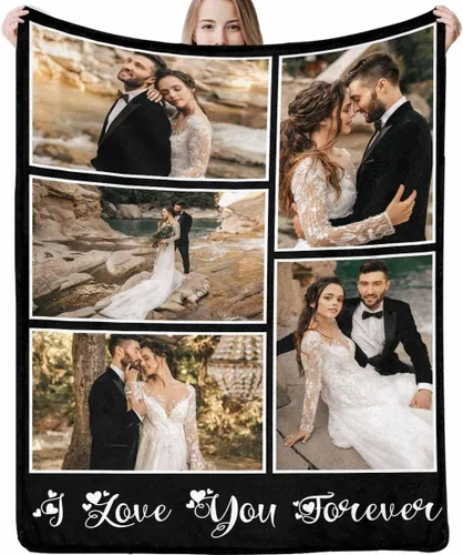 Miniatura 13 de Manta de fotos personalizada, manta de pareja de boda, con texto en inglés «He Asked And She Said Yes», 4 fotos, manta de boda, regalo romántico
