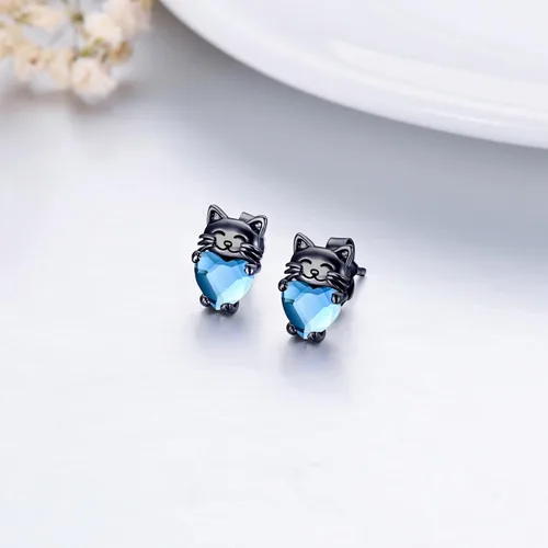 Miniatura 6 de Aretes de plata de ley 925 con diseño de gato, bonitos aretes de gato con diseño de gatito, joyería de regalo para mujeres y niñas, aretes