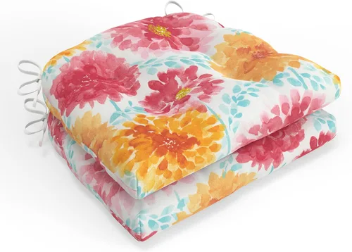 Miniatura 11 de Pillow Perfect Cojín de asiento de mimbre copetudo para interiores y exteriores con lazos, 2 unidades, 15.5 x 16 pulgadas, juego de pompones