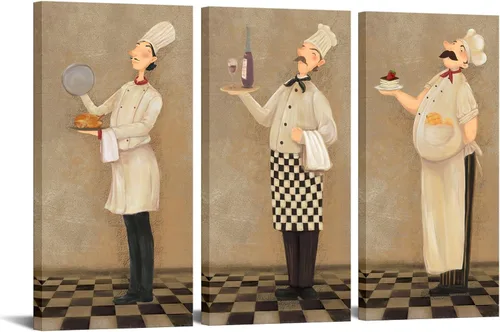 iHAPPYWALL 3 piezas de fotos de chef de cocina, decoración de pared, divertido chef francés vintage, póster impreso para cocina, comedor,