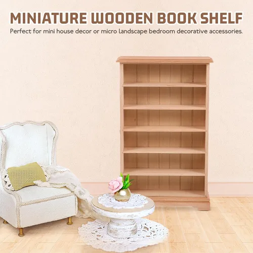 Miniatura 9 de HANABASS Estantería de madera para casa de muñecas en miniatura de 12 escalas, para decoración de muebles de casa de muñecas y accesorios de micro