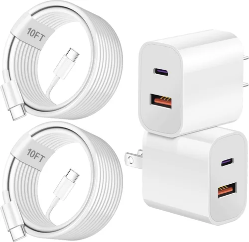 Miniatura 9 de Cargador A/C de doble puerto para iPhone 17 16 15, doble cargador USB A/C, bloque de carga rápida, paquete de 2 cargadores USB C rápidos de carga