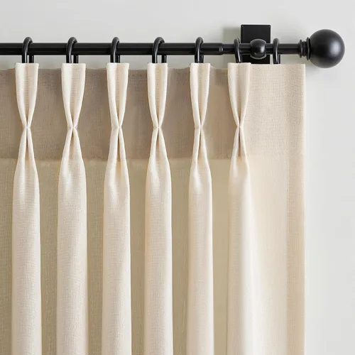 2 paneles de cortinas plisadas de lino beige de 84 pulgadas de largo, para dormitorio y sala de estar, cortina plisada con ganchos y pestaña trasera