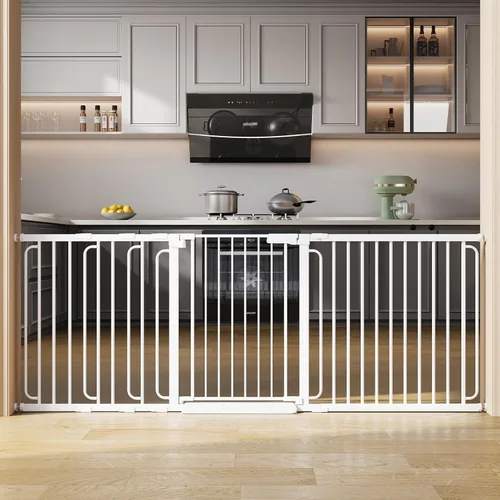 Miniatura 13 de Puerta de bebé extra ancha con puerta 53.4-62 pulgadas montada a presión, puerta de seguridad para niños y bebés con cierre automático para puertas