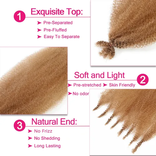 Miniatura 3 de Trenzas de cabello rizado Marley Twist de 12 pulgadas, cabello afro elástico y ensortijado pre-separado, paquete de 3, cabello Marley