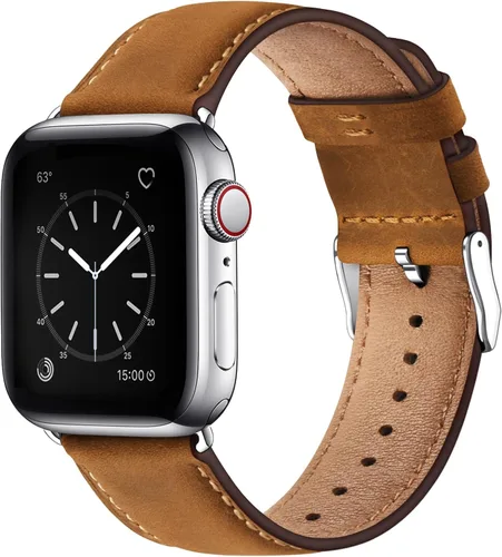 Miniatura 27 de SUNFWR Correas de cuero compatibles con Apple Watch de 1.61, 1.57, 1.5 pulgadas para hombres y mujeres, correa de repuesto de cuero genuino de grano