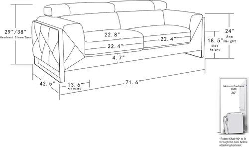 Miniatura 23 de BlackJack Furniture Gianni - Juego de cuero italiano de grano superior con reposacabezas ajustables de 9 posiciones, patrón geométrico Blanco