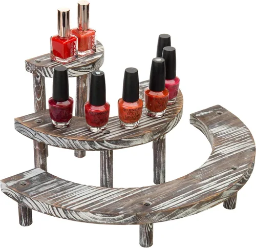 Miniatura 7 de MyGift Soporte de postre rústico de 3 niveles, elevadores de exhibición de magdalenas de semicírculo de madera quemada
