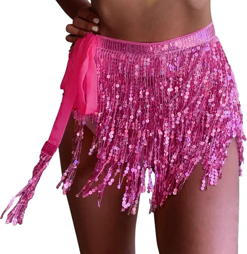 Bufanda de cadera para mujer con flecos brillantes, falda de lentejuelas para fiesta de rave, disfraz de festival, falda de borla