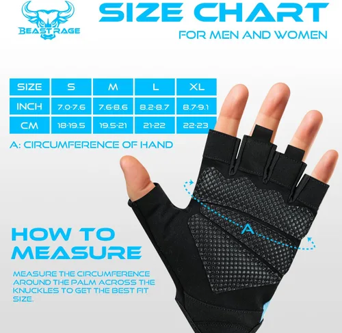Miniatura 5 de BEAST RAGE Guantes sin dedos para levantamiento de pesas con acolchado de protección en la palma, guantes de gimnasio transpirables y ligeros