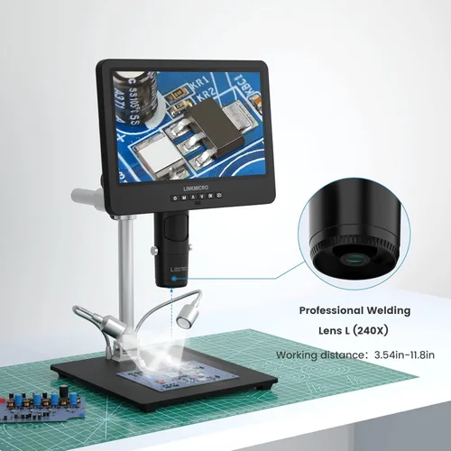 Miniatura 4 de LM249MS - Microscopio digital HDMI de 3 lentes de 10.1 pulgadas, microscopio de soldadura 2000X, cámara para reparación electrónica, soporte