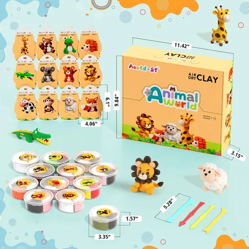 Miniatura 2 de Kit de arcilla seca al aire – tema de animales, arcilla para modelar para niños, arcilla mágica modelo de bricolaje con herramientas de escultura
