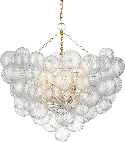 Miniatura 11 de Longree Lámpara de techo semiempotrada con bola de burbujas, diámetro de 20 pulgadas, cristal soplado dorado y transparente, pequeña lámpara de Oro