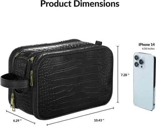 Miniatura 3 de Dot&Dot Neceser de cuero para hombres y mujeres – Espaciosas bolsas de artículos de tocador de viaje para mujer (cocodrilo negro)