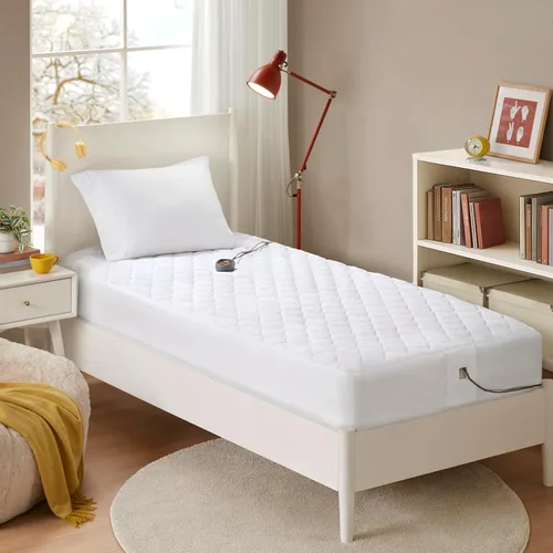 Beautyrest - Cubrecolchón de algodón con calefacción - Calentador de cama con controlador de 20 ajustes de calor, temporizador de apagado