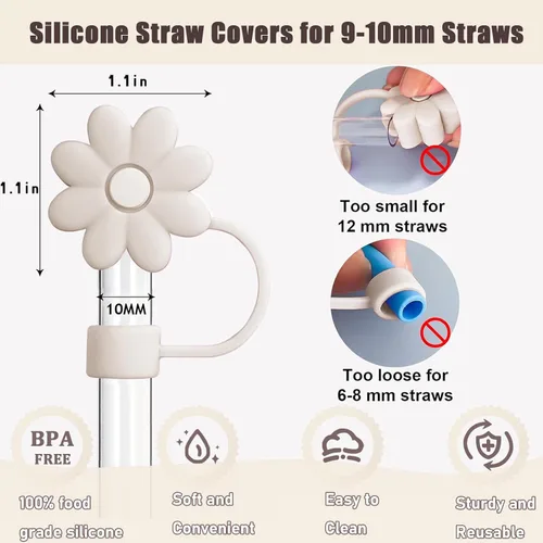 Miniatura 2 de Cubiertas de pajitas con flores SEMATA para tazas Stanley de 30 y 40 oz con asa, accesorios de 4 piezas, tapas de pajita de silicona reutilizables