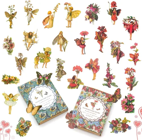 90 piezas de calcomanías de hadas para álbum de recortes, parche de hada transparente de flores para álbumes de recortes, cuaderno a mano, estuche