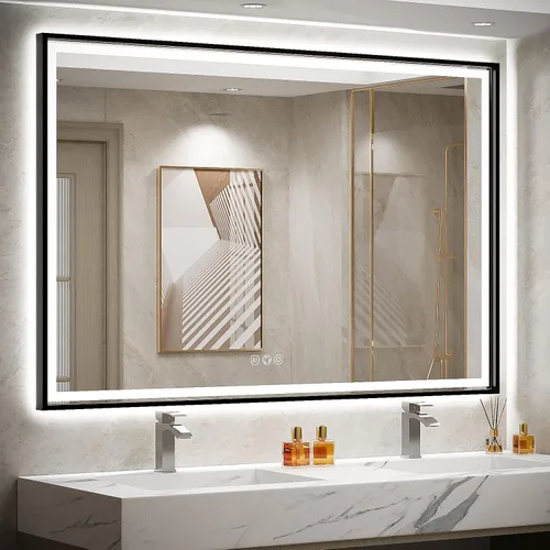 Miniatura 15 de Espejo de baño LED redondo de 28 pulgadas, retroiluminación de luz diurna de 6000 K, antivaho y regulable, espejo impermeable sin marco con control