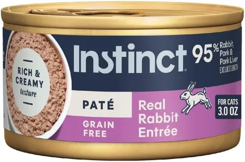 Instinct Receta Original Sin Granos de Conejo Real, Comida Natural Húmeda Enlatada para Gatos, Latas de 3 oz. (Caja de 24)