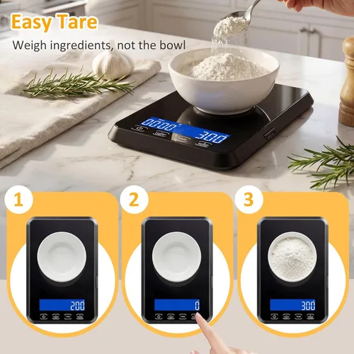 Miniatura 5 de Letron Báscula de alimentos de alta precisión de 33 lb / 0.1 oz para pan de masa madre, 7 unidades integradas, función de sincronización y tara